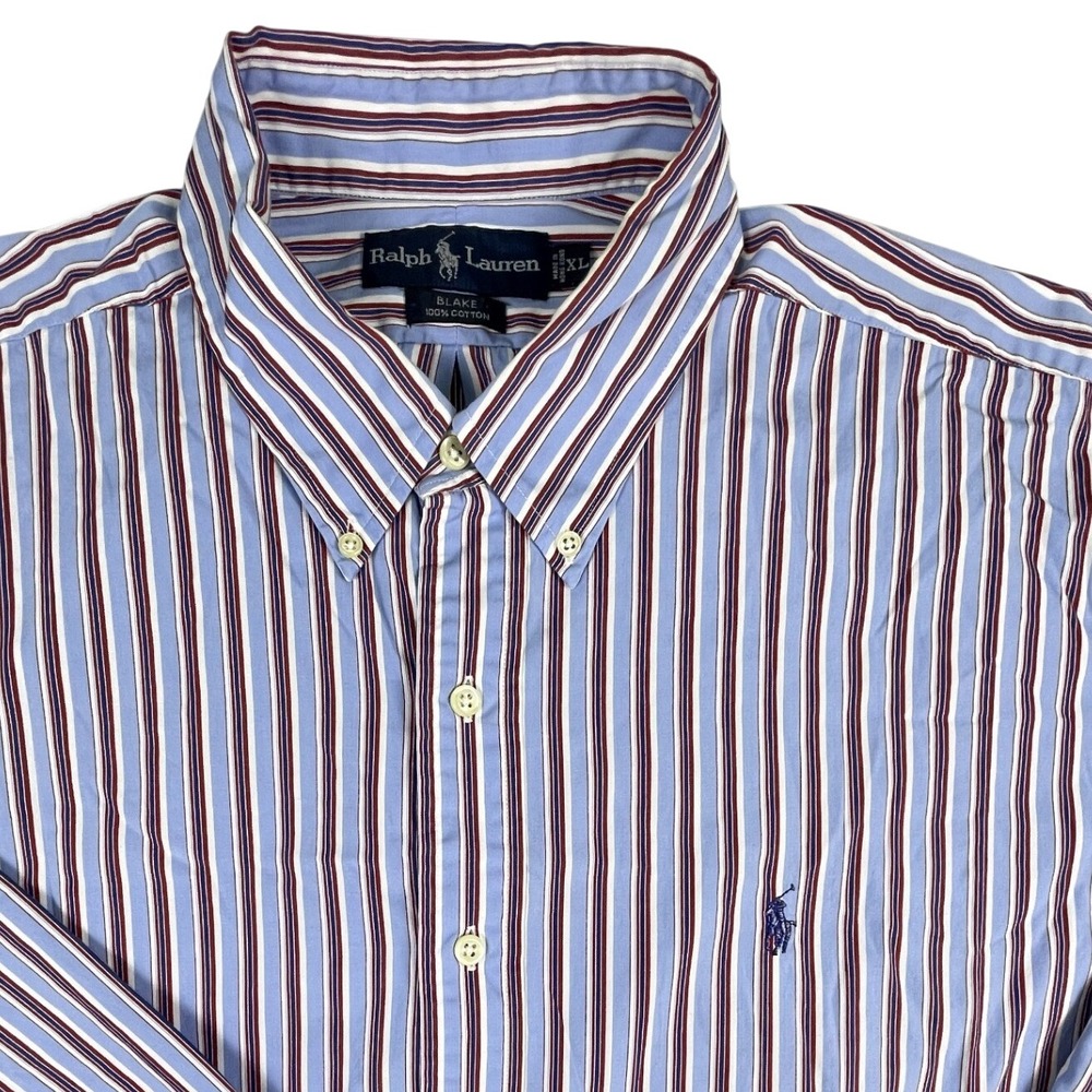 Ralph Lauren Button Down Men XL Blake Blue Red Striped Long Sleeve Cotton Shirt